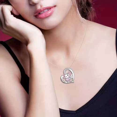 Cute Fashionable Heart Shaped Pendant Necklace with Delicate Imitation Diamonds, Necklace for Women, Perfect Gift for Girls