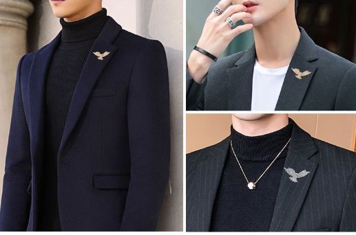 1pc Men's Classic Brooch, General Eagle Suit, Coat, Men's Brooch, Vintage Flap Pin, Imitation Diamond Bouquet Accessories