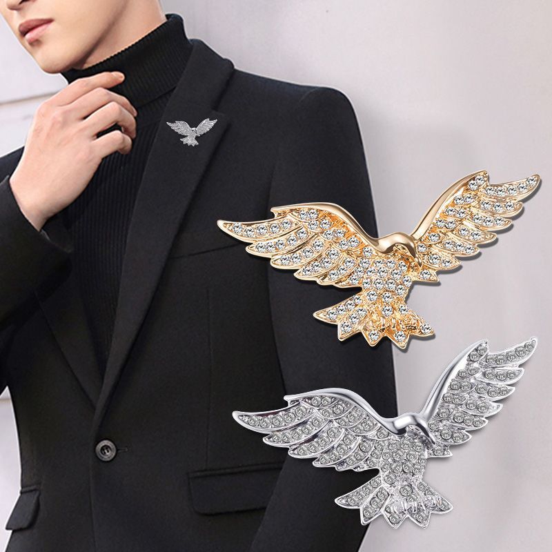 1pc Men's Classic Brooch, General Eagle Suit, Coat, Men's Brooch, Vintage Flap Pin, Imitation Diamond Bouquet Accessories