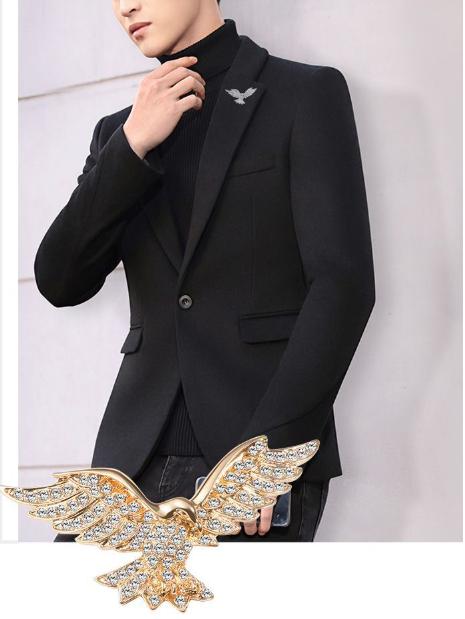 1pc Men's Classic Brooch, General Eagle Suit, Coat, Men's Brooch, Vintage Flap Pin, Imitation Diamond Bouquet Accessories