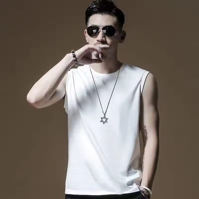 Men's Summer Washed Cotton Sleeveless T-Shirts,Sleeveless Workout T-Shirts For Muscle Gym,Loose T-Shirts For Beach Running