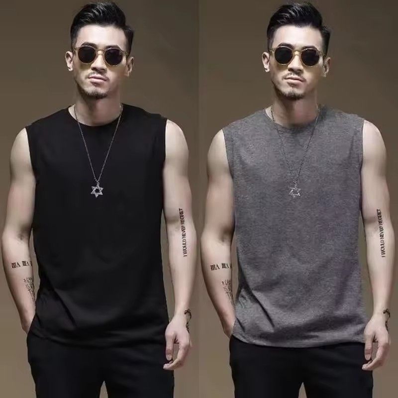 Men's Summer Washed Cotton Sleeveless T-Shirts,Sleeveless Workout T-Shirts For Muscle Gym,Loose T-Shirts For Beach Running