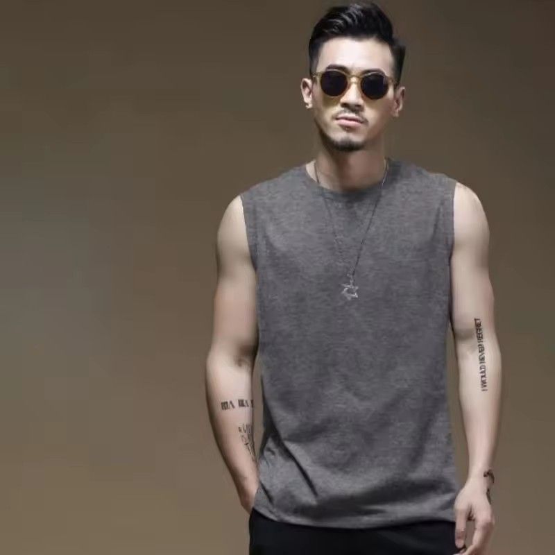 Men's Summer Washed Cotton Sleeveless T-Shirts,Sleeveless Workout T-Shirts For Muscle Gym,Loose T-Shirts For Beach Running