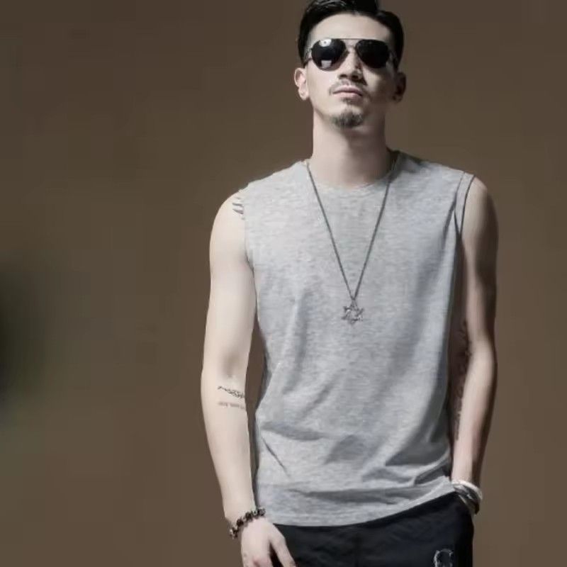 Men's Summer Washed Cotton Sleeveless T-Shirts,Sleeveless Workout T-Shirts For Muscle Gym,Loose T-Shirts For Beach Running