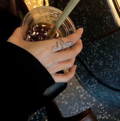 Women's Snake Ring, Micro Zircon Embroidery, Wound, Small, Female Simplicity, Adjustable Opening Rings, Index Ring, Jewelry