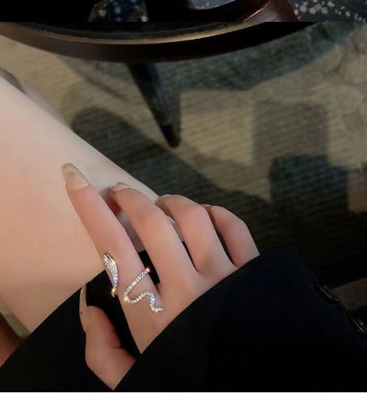 Women's Snake Ring, Micro Zircon Embroidery, Wound, Small, Female Simplicity, Adjustable Opening Rings, Index Ring, Jewelry