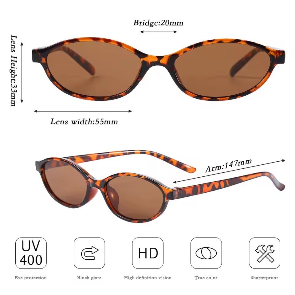 Women's Oval Small Frame Sunglasses, Women's Sunglasses, Lightweight, Fashionable, Sexy, Leopard, Retro Glasses, UV400