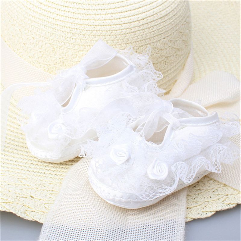 Baby New Born Girls Shoes Toddler Baby Soft Sole Slip Shoes Female Baby Lace Bow Princess Pink Shoes