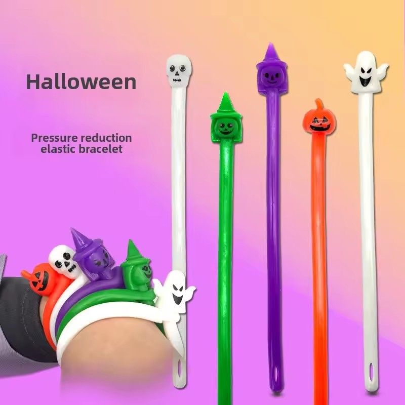 6pcs Noodle TPR Pumpkin Ghost Festival Lala Le Elastic Rope Bracelet Halloween Gift Stress Relief Toy Ventilatory Artifact
