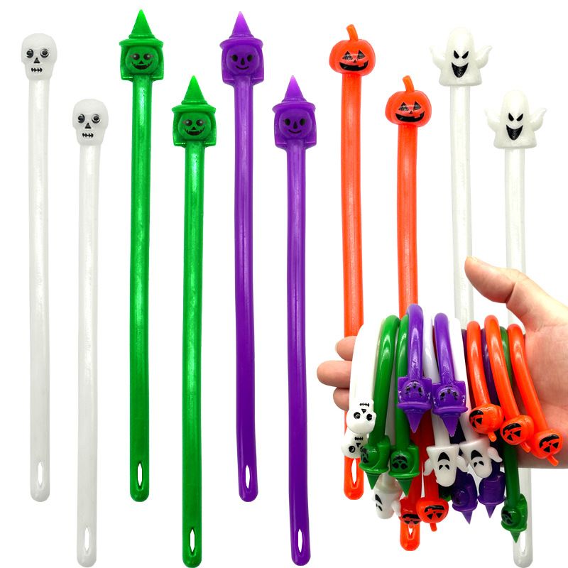 6pcs Noodle TPR Pumpkin Ghost Festival Lala Le Elastic Rope Bracelet Halloween Gift Stress Relief Toy Ventilatory Artifact