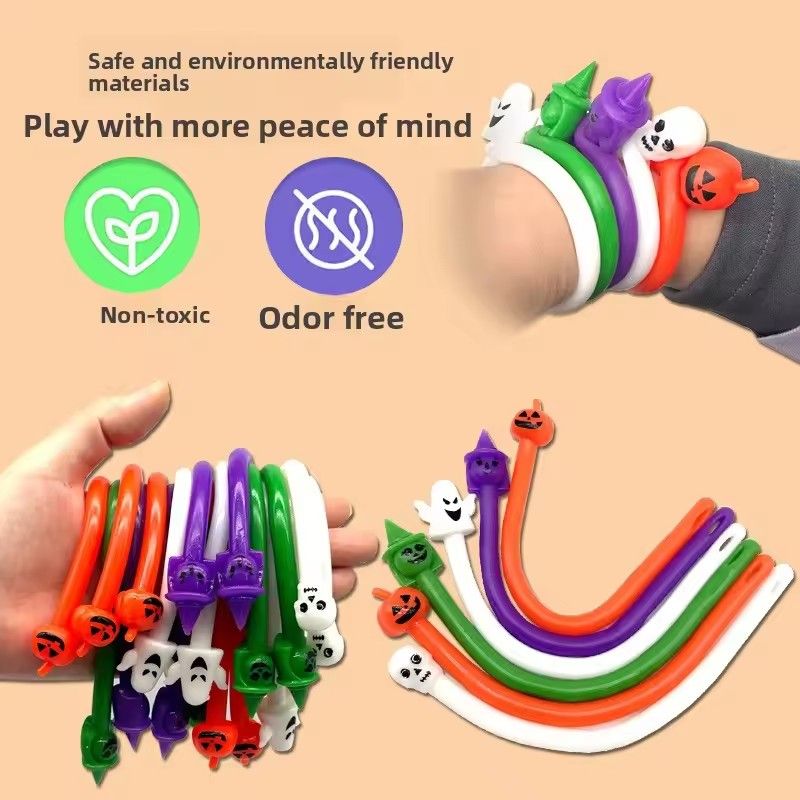 6pcs Noodle TPR Pumpkin Ghost Festival Lala Le Elastic Rope Bracelet Halloween Gift Stress Relief Toy Ventilatory Artifact