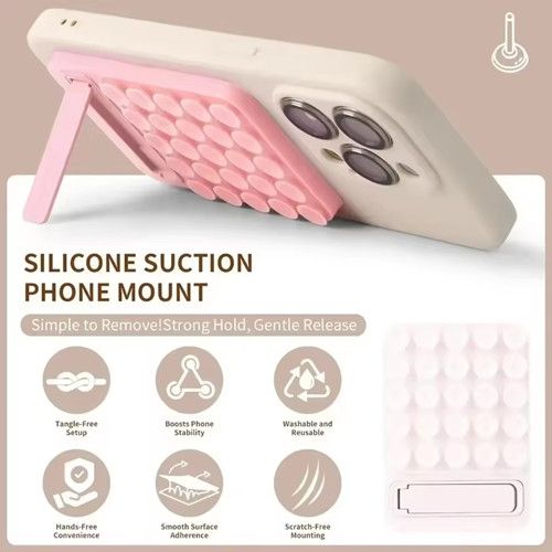 Suction Cup Phone Laptop Stand  Adjustable Silicone Base with Metal Holder Non-Slip Adhesive Mount for Glass Desk (Multi-Angle)