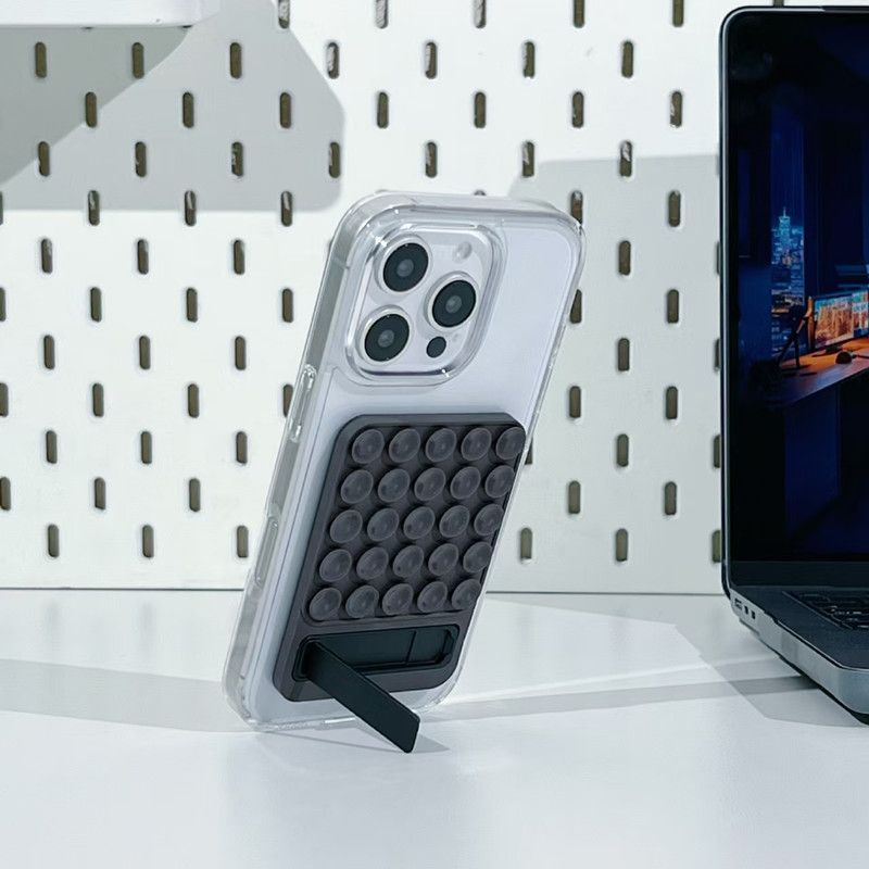 Suction Cup Phone Laptop Stand  Adjustable Silicone Base with Metal Holder Non-Slip Adhesive Mount for Glass Desk (Multi-Angle)