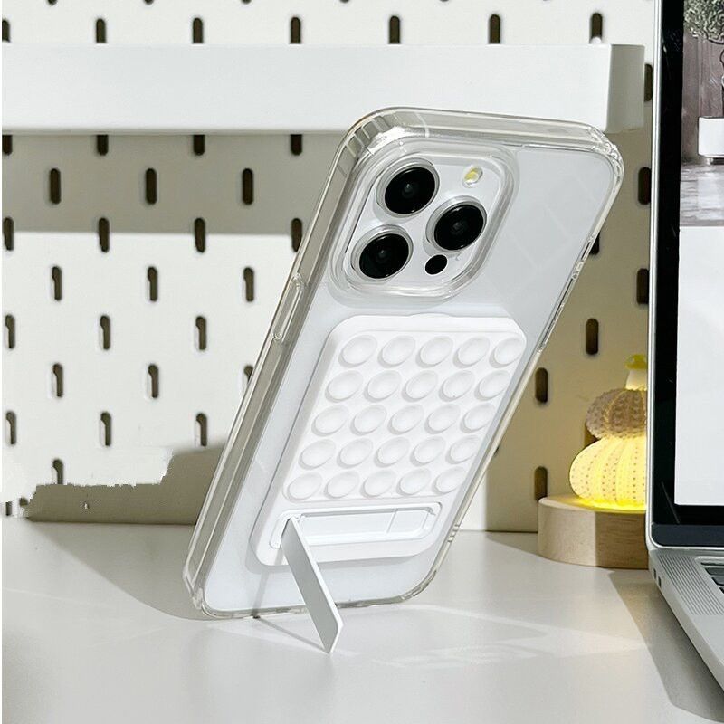 Suction Cup Phone Laptop Stand  Adjustable Silicone Base with Metal Holder Non-Slip Adhesive Mount for Glass Desk (Multi-Angle)