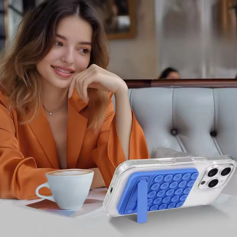 Suction Cup Phone Laptop Stand  Adjustable Silicone Base with Metal Holder Non-Slip Adhesive Mount for Glass Desk (Multi-Angle)