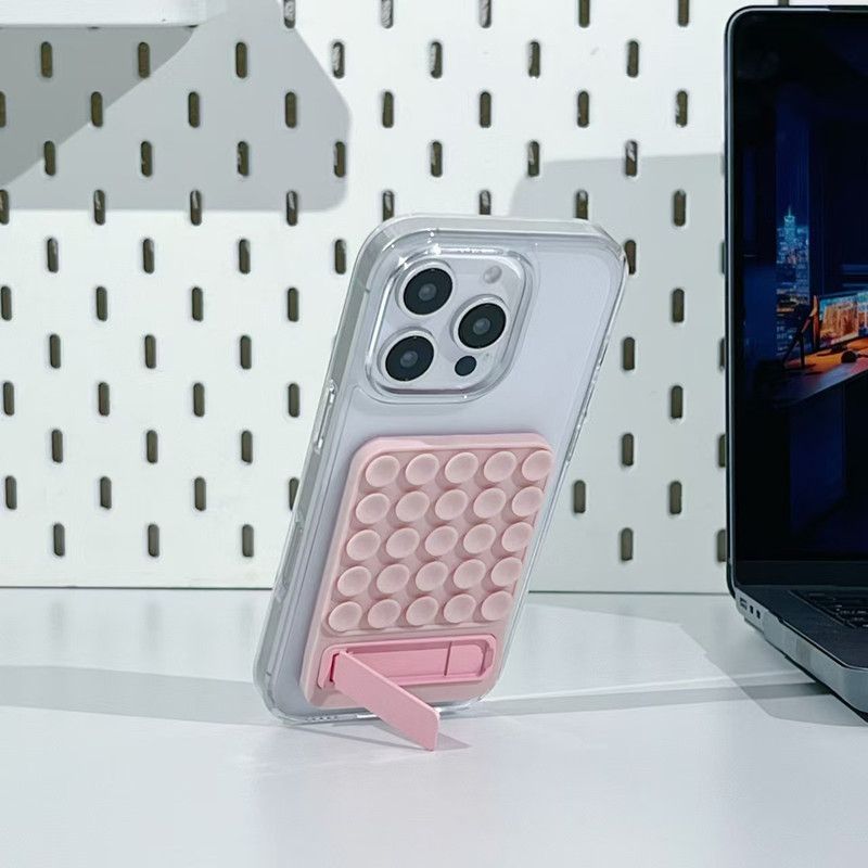 Suction Cup Phone Laptop Stand  Adjustable Silicone Base with Metal Holder Non-Slip Adhesive Mount for Glass Desk (Multi-Angle)