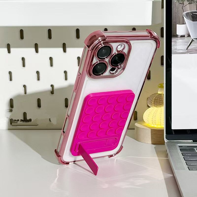 Suction Cup Phone Laptop Stand  Adjustable Silicone Base with Metal Holder Non-Slip Adhesive Mount for Glass Desk (Multi-Angle)