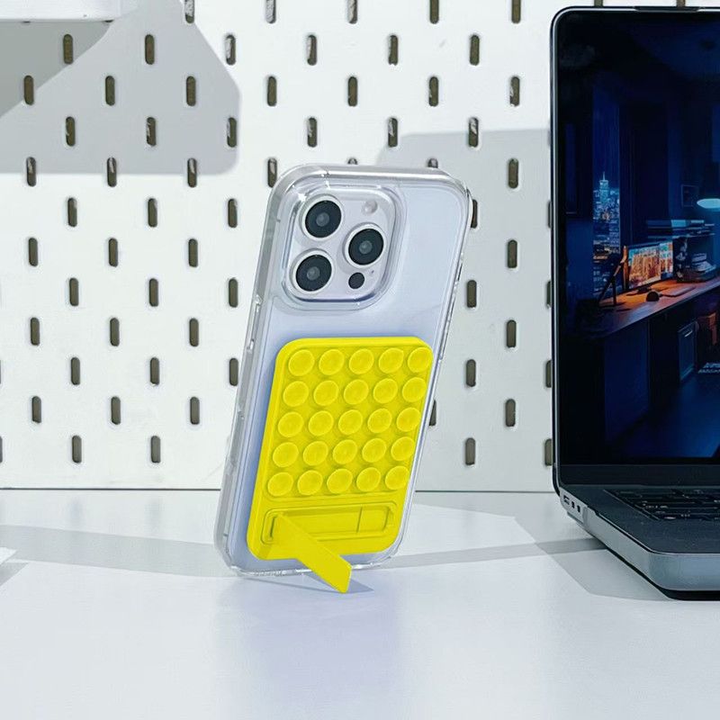 Suction Cup Phone Laptop Stand  Adjustable Silicone Base with Metal Holder Non-Slip Adhesive Mount for Glass Desk (Multi-Angle)