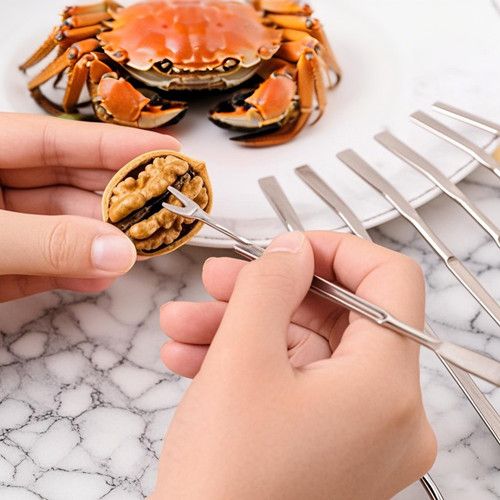 5pcs Seafood Lobster Crab Needle Multifunction Crab Leg Crackers Tools Stainless Steel Seafood Nut Forks Spoon Kitchen Gadgets