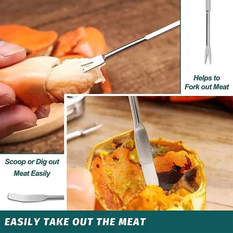 5pcs Seafood Lobster Crab Needle Multifunction Crab Leg Crackers Tools Stainless Steel Seafood Nut Forks Spoon Kitchen Gadgets
