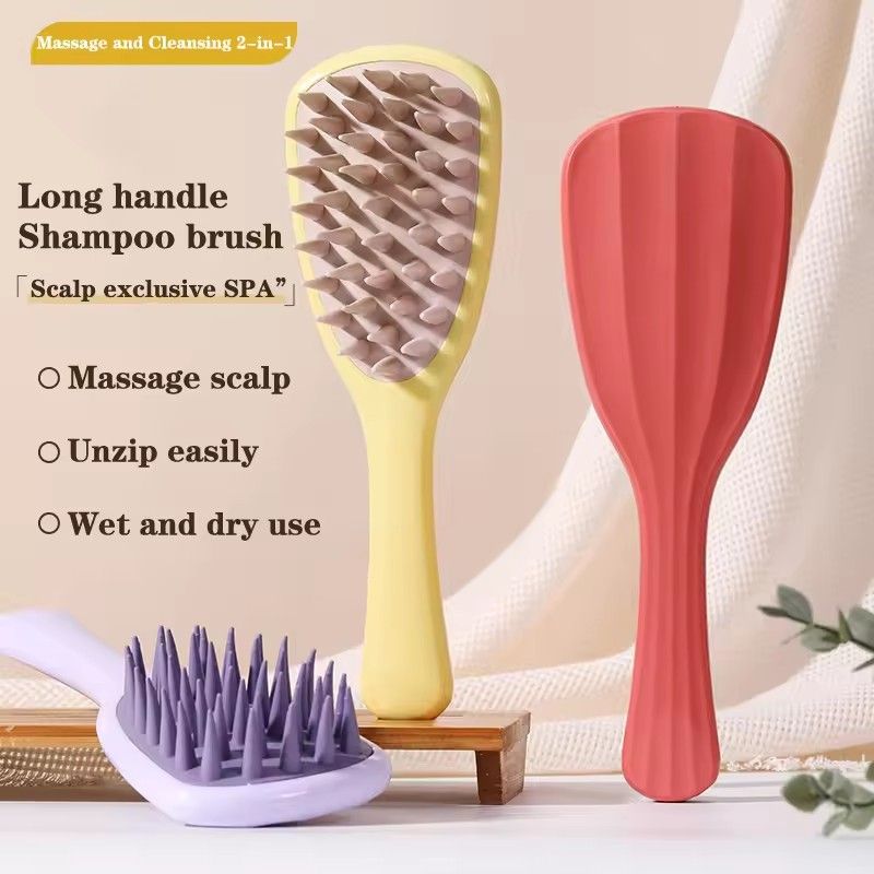 1PC Long Handle Shampoo Brush Silicone Scalp Massage Comb Hair Washing Brush Head Massager Bath Brush Body Scrubber Hair Accessories