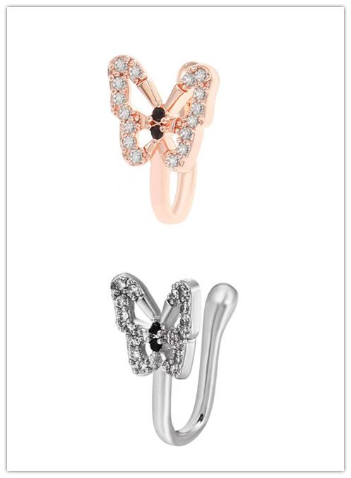 Glass Imitation Diamond Butterfly Nose Stud Hip Hop Gothic Style Clip Wear Adjustable Nose Clip Without Hole Women Cool Jewelry