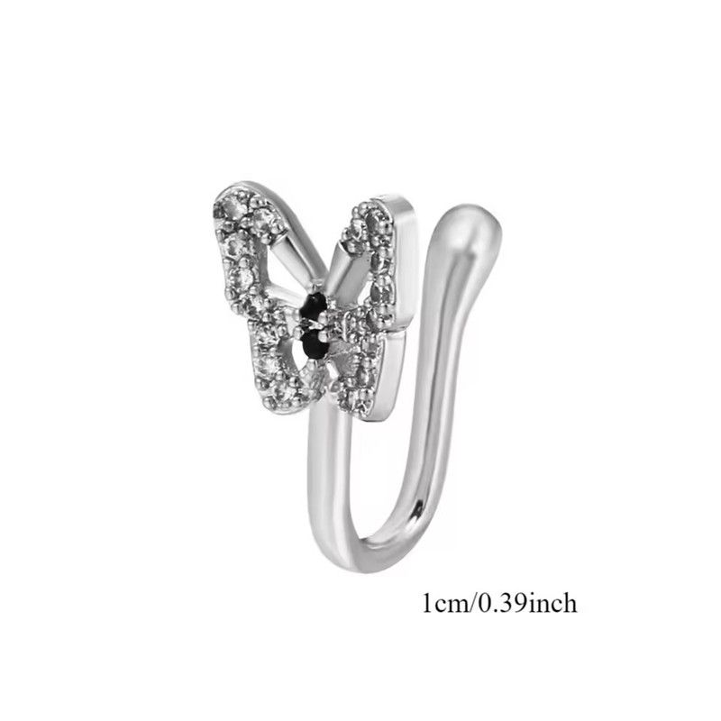 Glass Imitation Diamond Butterfly Nose Stud Hip Hop Gothic Style Clip Wear Adjustable Nose Clip Without Hole Women Cool Jewelry
