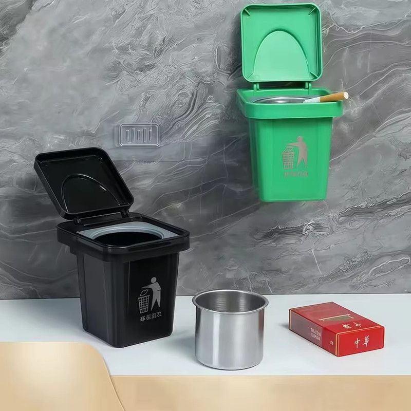 1PC Creative trash can ashtray, household with lid, living room wall-mounted toilet, bathroom ins ashtray, anti-fly ash