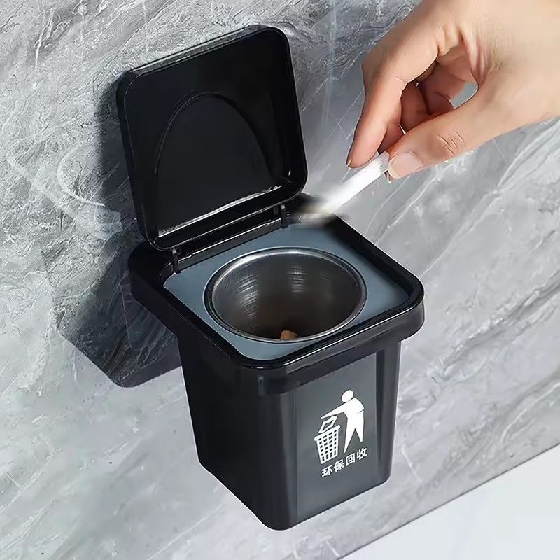 1PC Creative trash can ashtray, household with lid, living room wall-mounted toilet, bathroom ins ashtray, anti-fly ash