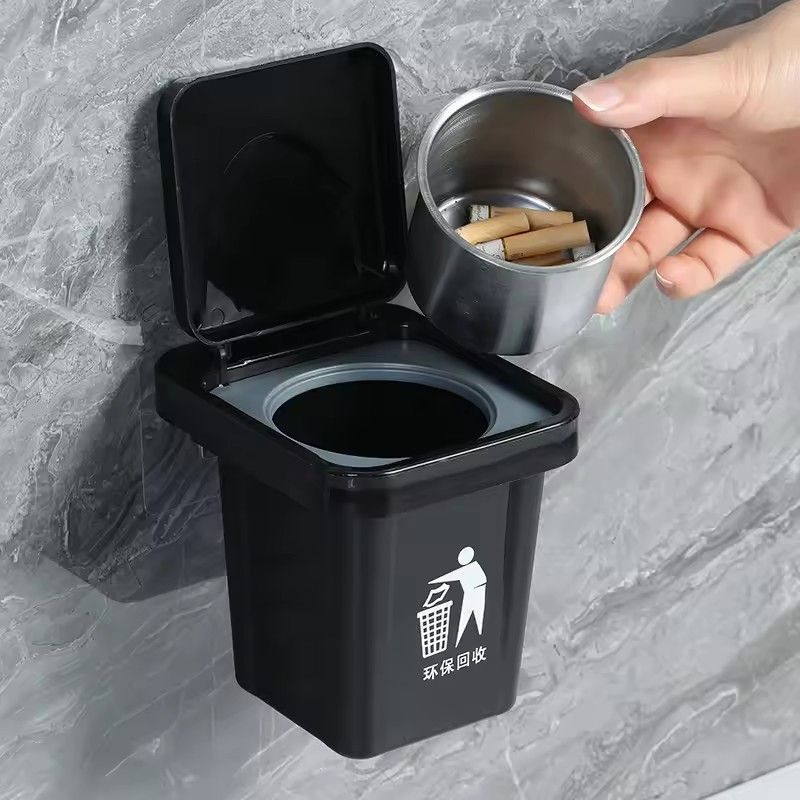 1PC Creative trash can ashtray, household with lid, living room wall-mounted toilet, bathroom ins ashtray, anti-fly ash