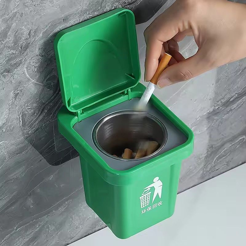 1PC Creative trash can ashtray, household with lid, living room wall-mounted toilet, bathroom ins ashtray, anti-fly ash
