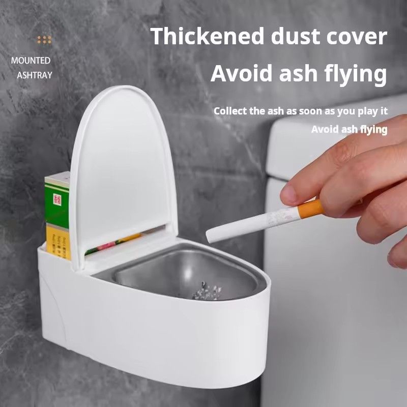 Funny Ashtray Wall Mounted Punch Free Ashtray Creative Toilet Shaped Smoking Ash Storage Box Cigarette Box Bathroom Decoration
