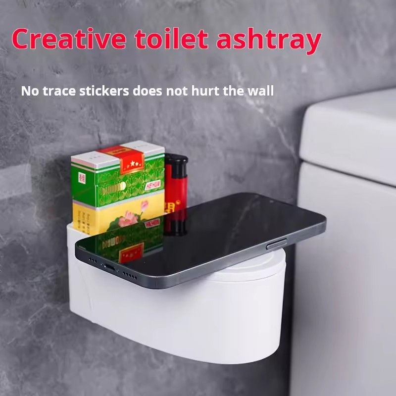 Funny Ashtray Wall Mounted Punch Free Ashtray Creative Toilet Shaped Smoking Ash Storage Box Cigarette Box Bathroom Decoration