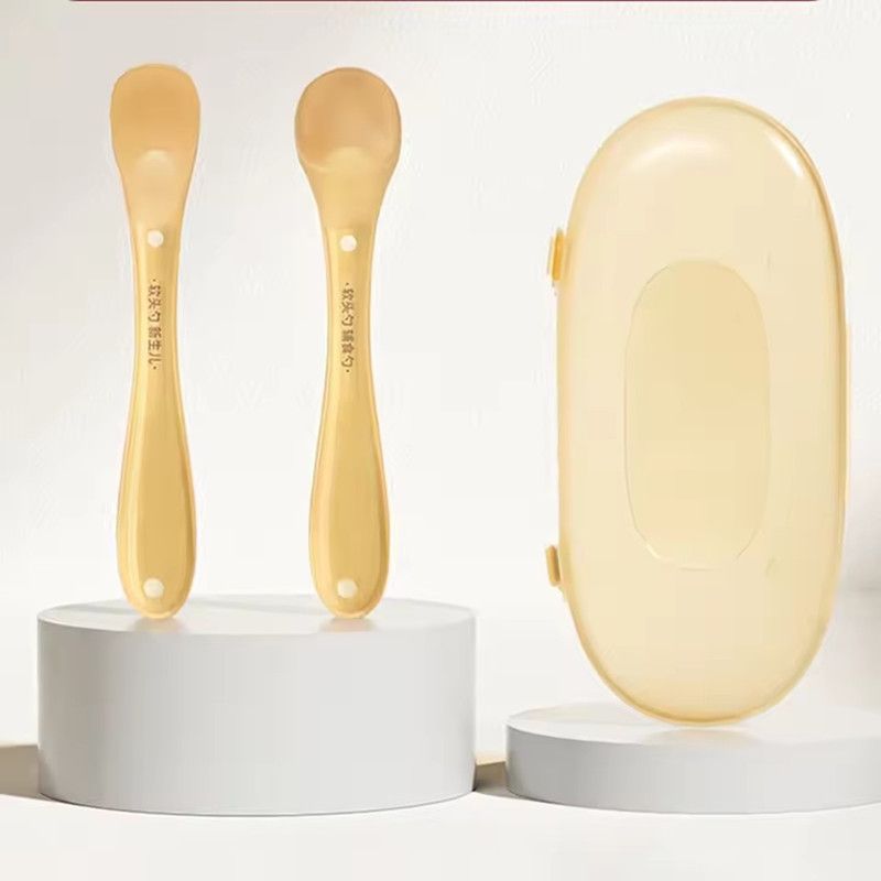 2pcs Hot Portable Baby feeding Spoon Safety Silicone with Cover Feeding Water Teething Spoon Dustproof Soft Tableware for Baby