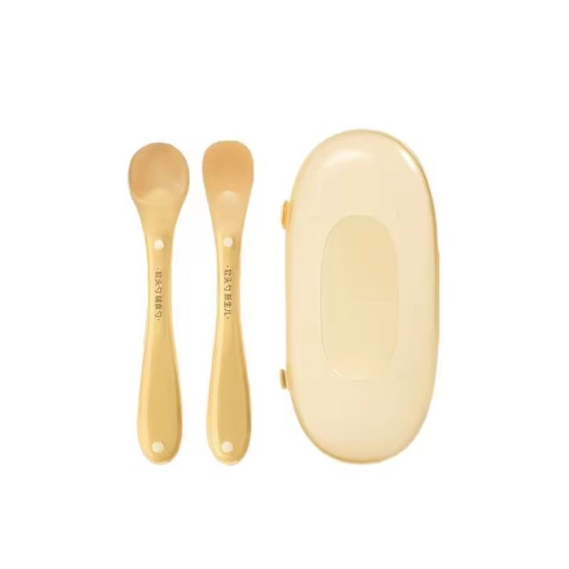 2pcs Hot Portable Baby feeding Spoon Safety Silicone with Cover Feeding Water Teething Spoon Dustproof Soft Tableware for Baby
