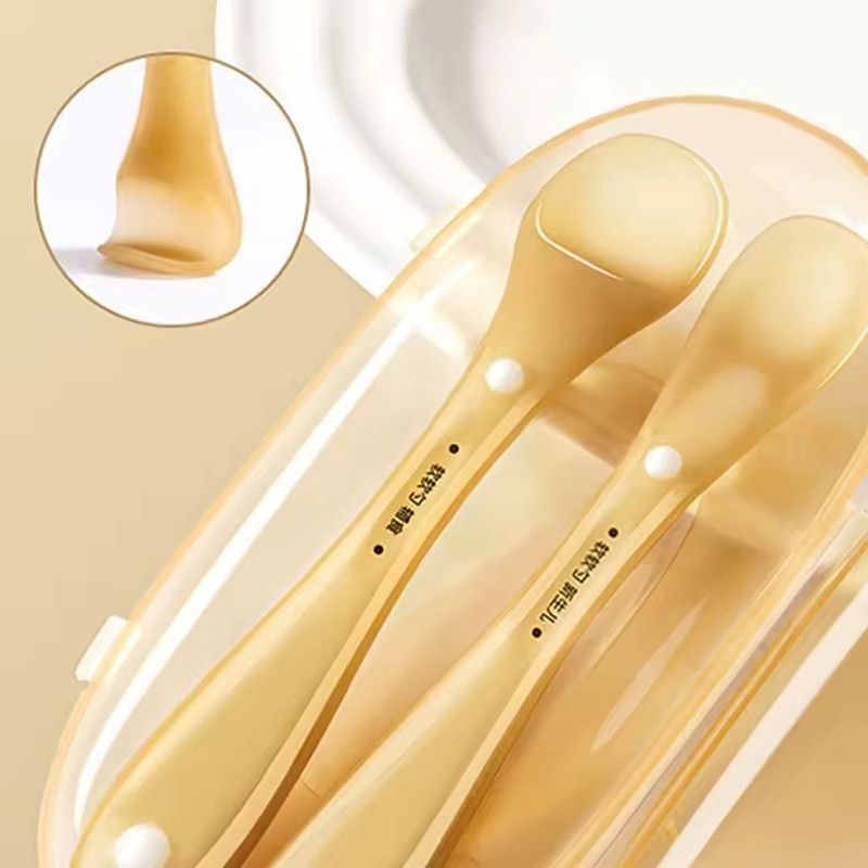 2pcs Hot Portable Baby feeding Spoon Safety Silicone with Cover Feeding Water Teething Spoon Dustproof Soft Tableware for Baby