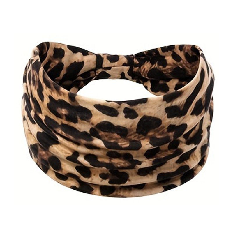 1PC Leopard Print Sports Headband, European and American Knotted Wide Edge Elastic Headband, Sweat Absorbing Headband