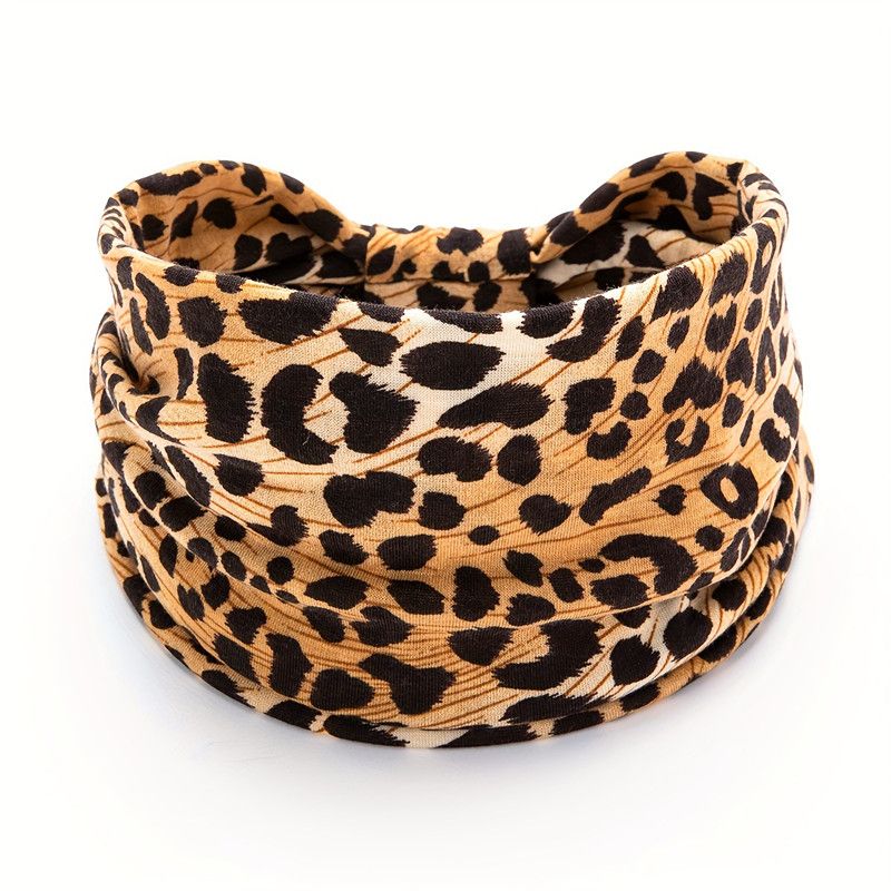 1PC Leopard Print Sports Headband, European and American Knotted Wide Edge Elastic Headband, Sweat Absorbing Headband