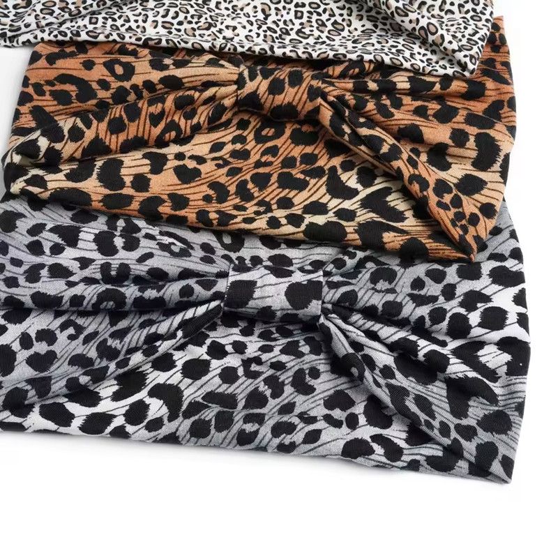 1PC Leopard Print Sports Headband, European and American Knotted Wide Edge Elastic Headband, Sweat Absorbing Headband