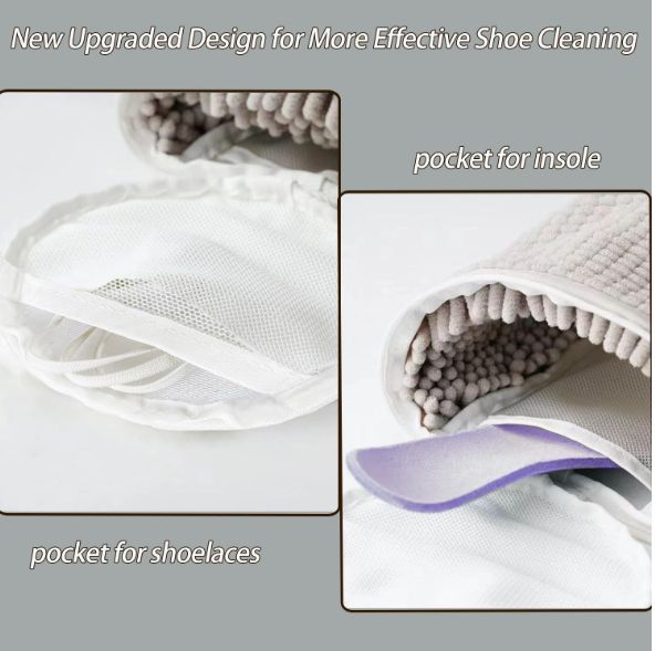 1PC Side Zipper Shoe Bag for Washing Machine Chenille Velvet Lined Shoe Washing Bag Portable Fluffy Fiber Sneaker Laundry Bags(Note: This is for sale as one item, not a pair)