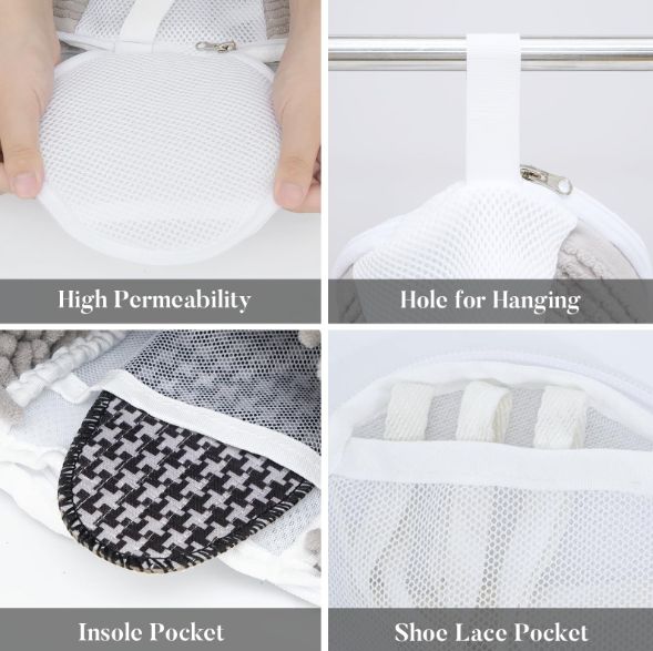 1PC Side Zipper Shoe Bag for Washing Machine Chenille Velvet Lined Shoe Washing Bag Portable Fluffy Fiber Sneaker Laundry Bags(Note: This is for sale as one item, not a pair)