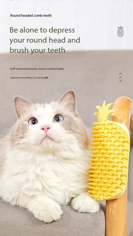 Cat Self Groomer Pineapple Shape Cat Wall Corner Massage Comb with Catnip Cat Face Scratcher Grooming Brush for Long Short Fur