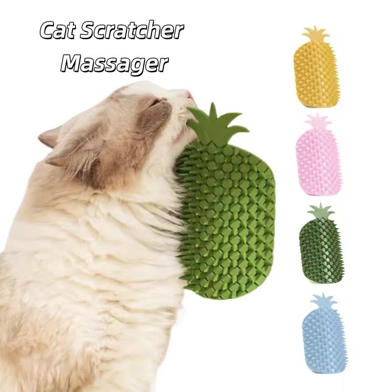 Cat Self Groomer Pineapple Shape Cat Wall Corner Massage Comb with Catnip Cat Face Scratcher Grooming Brush for Long Short Fur