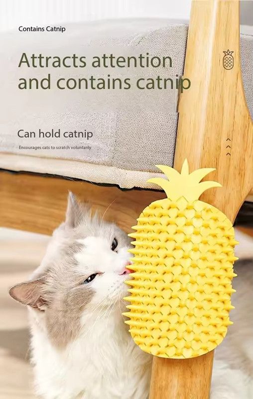 Cat Self Groomer Pineapple Shape Cat Wall Corner Massage Comb with Catnip Cat Face Scratcher Grooming Brush for Long Short Fur