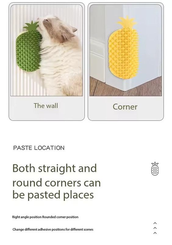 Cat Self Groomer Pineapple Shape Cat Wall Corner Massage Comb with Catnip Cat Face Scratcher Grooming Brush for Long Short Fur