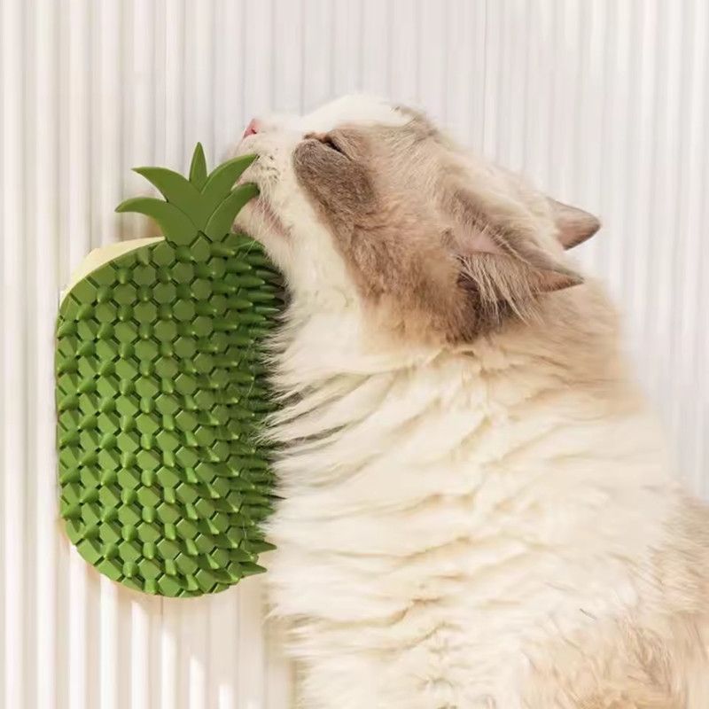 Cat Self Groomer Pineapple Shape Cat Wall Corner Massage Comb with Catnip Cat Face Scratcher Grooming Brush for Long Short Fur