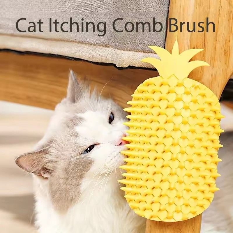 Cat Self Groomer Pineapple Shape Cat Wall Corner Massage Comb with Catnip Cat Face Scratcher Grooming Brush for Long Short Fur