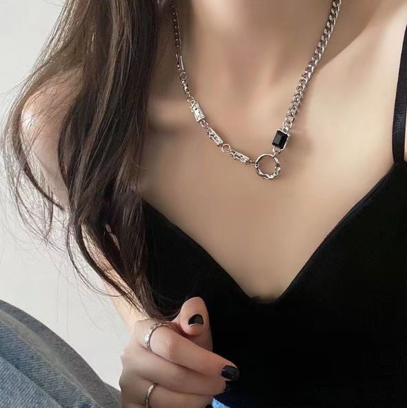 1PC Irregular Ring Zircon Necklace For Women Men Titanium Steel Hip Hop Unisex Sweater Chain New Korean Fashion Jewelry Choker