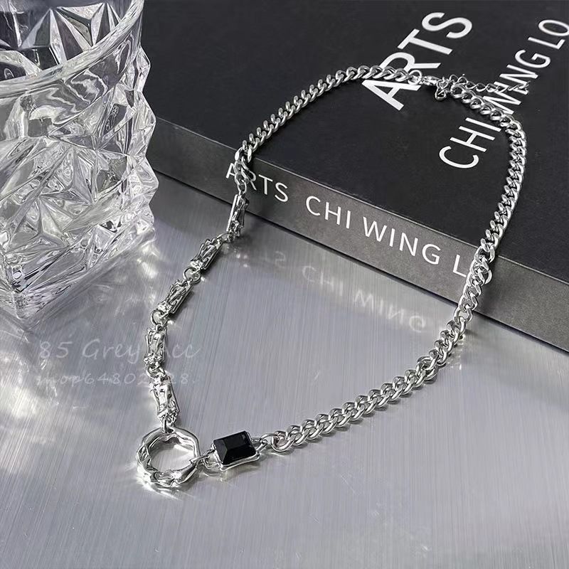 1PC Irregular Ring Zircon Necklace For Women Men Titanium Steel Hip Hop Unisex Sweater Chain New Korean Fashion Jewelry Choker