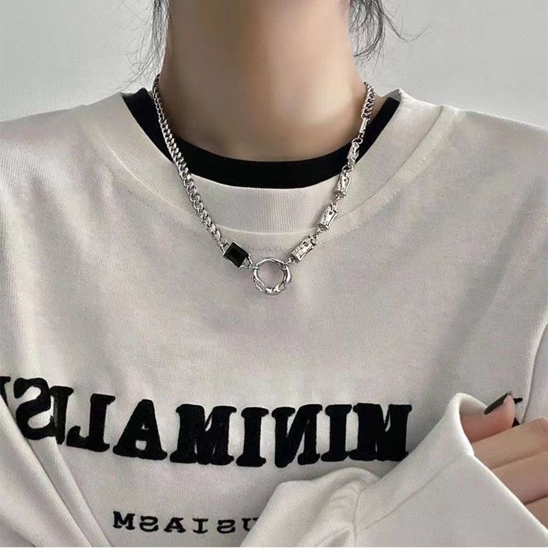 1PC Irregular Ring Zircon Necklace For Women Men Titanium Steel Hip Hop Unisex Sweater Chain New Korean Fashion Jewelry Choker